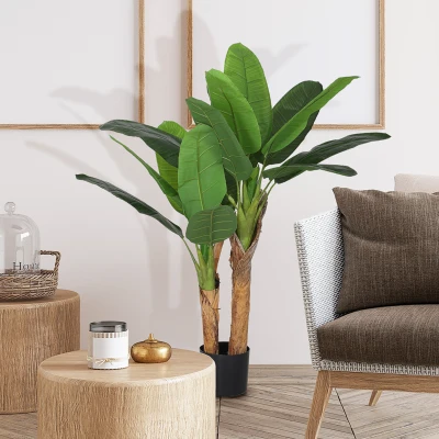 HOMCOM Planta Artificial Bananera de 120 cm con Maceta y 15 Hojas Realistas Planta Tropical Sintética para Decoración Interior