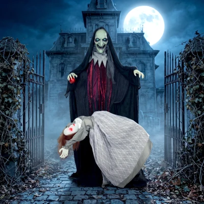 HOMCOM Animated Standing Witch Halloween Decoration Floating Ghost