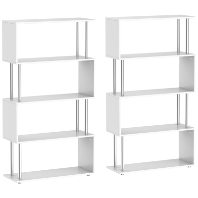 HOMCOM Lot de 2 Bibliothèques S Design 4 Niveaux Blanc