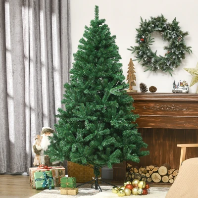 HOMCOM Árbol de Navidad de 180 cm Árbol Artificial 1000 Puntas para Decoración Navideña de Plástico Metal Ø120x180 cm Verde