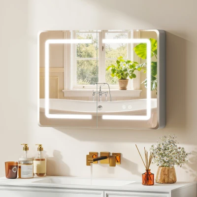 HOMCOM Spiegelkast voor de badkamer met LED-verlichting, 60 x 80 cm badkamerkast met anti-condens, 3-voudig dimbaar