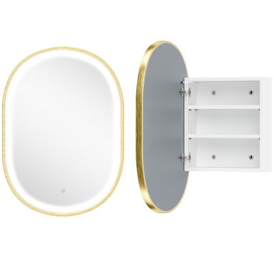 HOMCOM Armario de Baño con Espejo y Luces LED de 3 Colores Armario de Pared Ovalado con Función Memoria y Antivaho Dorado