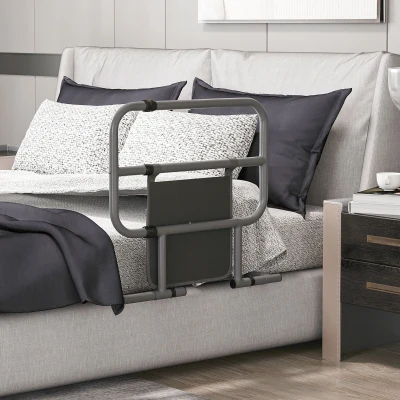 HOMCOM Barandilla de Cama Adulto Asidero para la Cama Plegable con Bolsillo de Almacenamiento 61x66x55 cm Gris