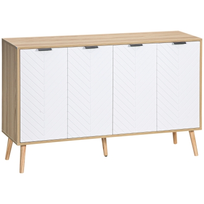 HOMCOM Mueble Buffet Auxiliar con Estantes Ajustables 2 Armarios y Antivuelco Carga 50 kg 120x35x77,4 cm Blanco y Natural