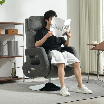 HOMCOM Recliner-fauteuil, elektrische gestoffeerde stoel met USB-aansluiting en voetensteun, fluweellook, draaibaar, verstelbaar, grijs