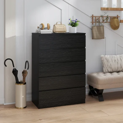 HOMCOM Modern 5-Drawer Chest Storage Cabinet Black