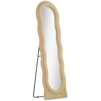 HOMCOM Espelho de Pé 50x160 cm Espelho de Corpo Inteiro ou de Parede com Desenho Assimétrico e Estrutura de Veludo Bege