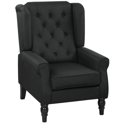 HOMCOM Retro Wingback Armchair Linen Tufted Black