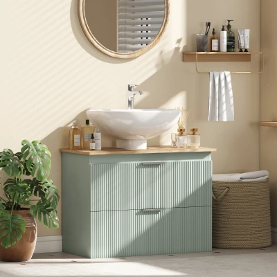 HOMCOM Mueble Bajo Lavabo con 2 Cajones con Frentes Ondulados para Lavabos con o sin Pedestal 80x40x60 cm Verde y Natural