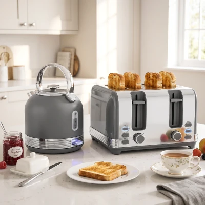 HOMCOM Kettle & 4-Slice Toaster Set Stainless Steel 1.7L Grey