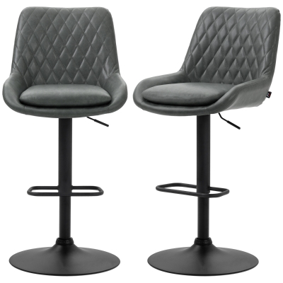 HOMCOM Retro Bar Stools Set of 2, Adjustable Swivel Dark Grey