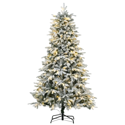 HOMCOM Kunstmatige Kerstboom, Kerstboom, Incl. Kunstmatige Sneeuw, LED-Lichten, 180 cm, Groen + Wit