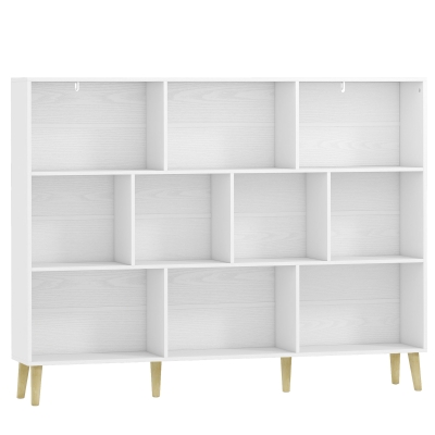 HOMCOM 10-Cube Bookcase Modern Wood Legs 140cm White