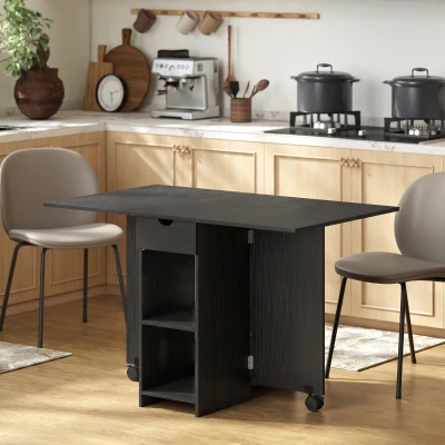 HOMCOM Table Pliante Cuisine Extensible 2-4 Pers Noir 120x72x75cm