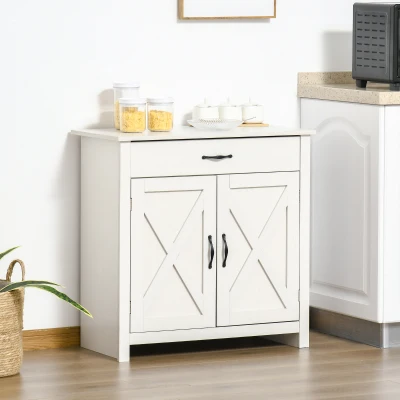 HOMCOM Buffet Blanc 80cm avec Tiroir, 2 Portes et Étagère