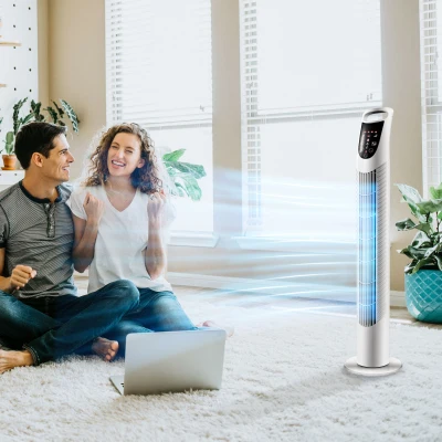HOMCOM Ventilador de Torre Ventilador Vertical 40W con Mando a Distancia 3 Velocidades Temporizador 7,5h Ø18x78,5 cm Blanco