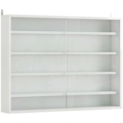 HOMCOM Vitrina de Pared de Madera con Estantes Ajustables y 2 Puertas Correderas de Cristal 80x9,5x60 cm Blanco