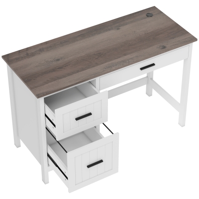 HOMCOM Escritorio Rústico 120x50 cm Mesa de Escritorio con 3 Cajones y Encimera con Efecto Madera Blanco