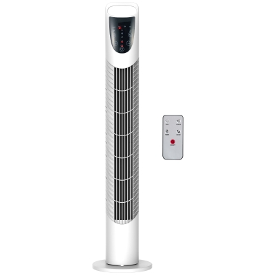 HOMCOM Ventilador de Torre Ventilador Vertical 40W con Mando a Distancia 3 Velocidades Temporizador 7,5h Ø18x78,5 cm Blanco