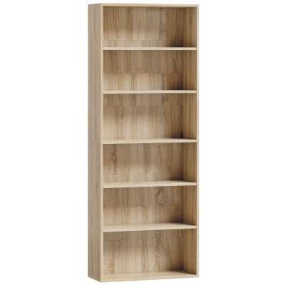 HOMCOM 6-Tier Bookcase Adjustable Shelves Oak Living Room