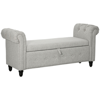HOMCOM Banc Coffre Tissu Lin Bois Gris