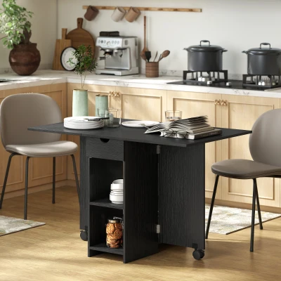 HOMCOM Klapptisch Esstisch, ausziehbarer Küchentisch für 2 à 4 Personen, 2 Klappen, 120 x 72 x 75 cm, Schwarz