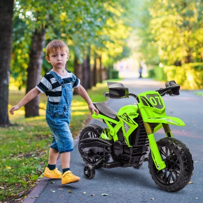 AIYAPLAY Moto Eléctrica para Niños de +3 Años Moto a Batería para Niños 12V con Ruedas de Auxiliar y Bocina Carga 30 kg Verde