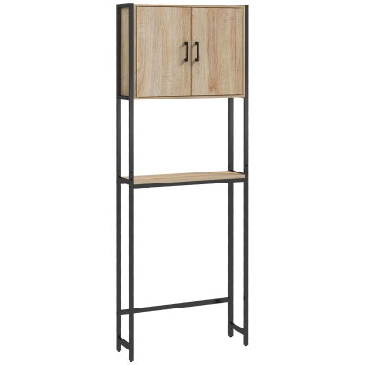 kleankin Mueble sobre Inodoro con 2 Puertas Estante Ajustable Estante Abierto para Espacio Pequeño 64x19x178 cm Natural