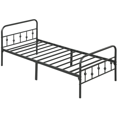 HOMCOM Metalen eenpersoonsbedframe, Eenvoudige Montage, met Geluidsreducerende Rubberen Kits, Zwart