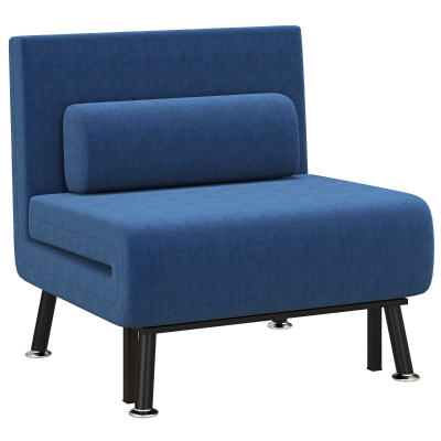 HOMCOM Sofá Cama Individual Plegable con Respaldo Ajustable de 5 Niveles Cojín y Tapizado de Lino Sintético 75x70x75 cm Azul