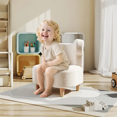 AIYAPLAY Kinderfauteuil, pluche fauteuil met berenoren, fleece-bekleding, schuim, Beige