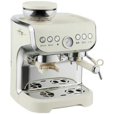 HOMCOM Bean to Cup Espresso Machine Grinder Steam Wand Cream White