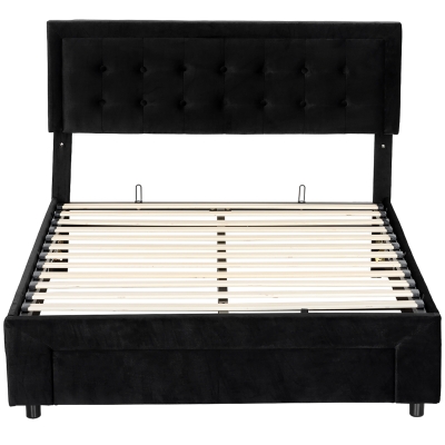 HOMCOM King Ottoman Bed Frame with Drawer - Black