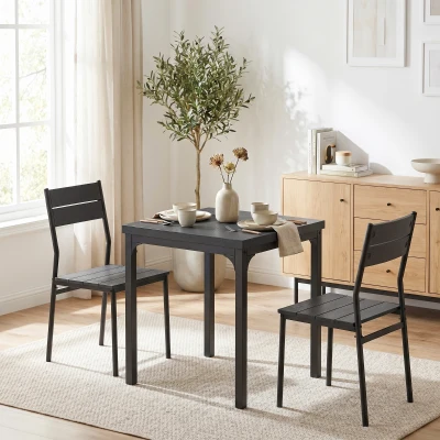 HOMCOM 3-Piece Dining Table Set Metal Legs Black Wood Effect