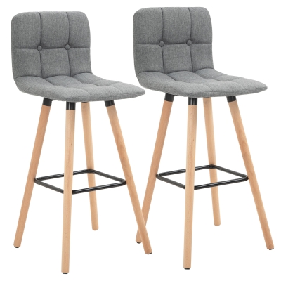 HOMCOM Lot 2 Tabourets Bar Capitonnés Bois Gris 41,5x47x97,5cm