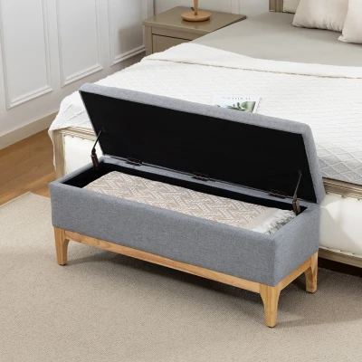 HOMCOM Banc Rangement Tissu Lin Gris 110x39x45cm Scandinave