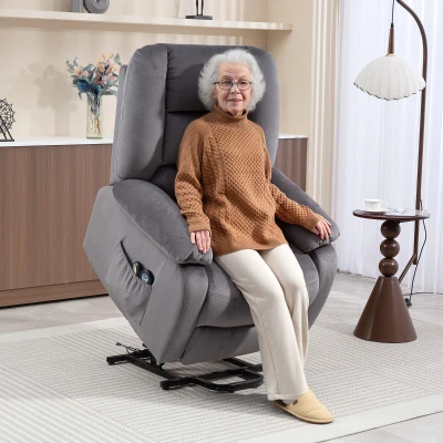 HOMCOM Tv-fauteuil met opsta-hulp, warmte- en massagefunctie, afstandsbediening en zijvak, donkergrijs