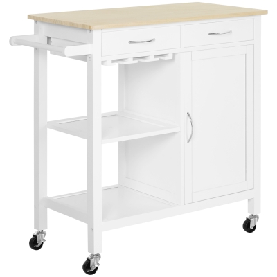 HOMCOM Servierwagen Küchenwagen Rollwagen Küchentrolley mit Schrank Schublade Holz weiß 89 x 40 x 84 cm