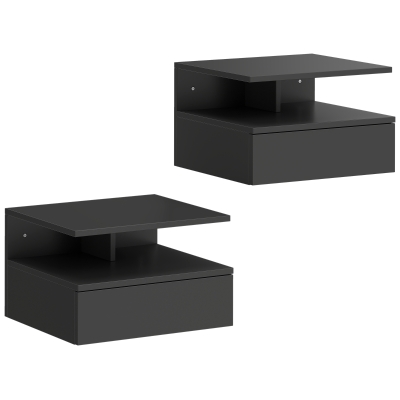 Set de 2 Noptiere Suspendate cu Sertar, Negru