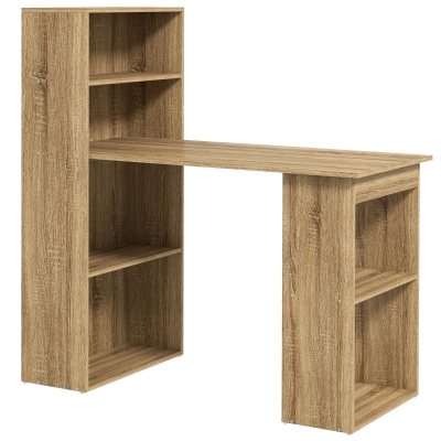 HOMCOM Bureau d'Angle Bois avec Bibliothèque - Chêne