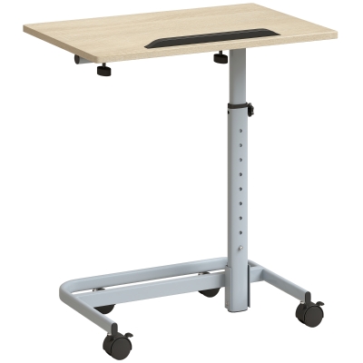 HOMCOM Mesinha Lateral Ajustável com 4 Rodízios em Madeira e Metal 60x40x72-93,5 cm Carvalho