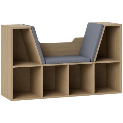 HOMCOM Banc Bibliothèque 2en1 6 Casiers 3 Coussins Chêne Gris