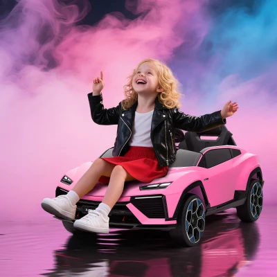 AIYAPLAY Coche Eléctrico para Niños de +3 Años con licencia Lamborghini Batería 12V Mando a Distancia 2,4 G Motor Doble Rosa
