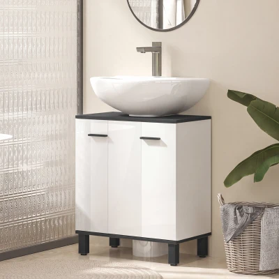 HOMCOM Mueble Bajo Lavabo con 2 Puertas y Estante Ajustable para Lavabo con o sin Pedestal 60x34x70 cm Blanco Brillo