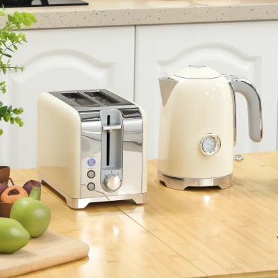 HOMCOM Waterkoker- en broodrooster-set, 2200 W, 7 bruiningsstanden, diverse functies, crème