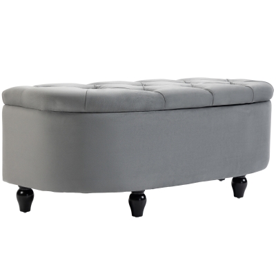 HOMCOM Kruk met Opbergruimte, 2-in-1 Poef, Gestoffeerd, Fluweelbekleding, Hydraulische Dempers, 120 x 46 x 42 cm, Donkergrijs