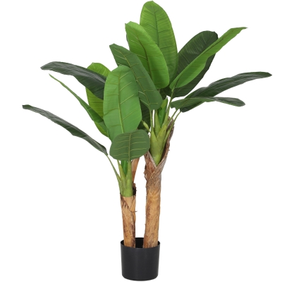 HOMCOM Planta Artificial Bananera de 120 cm con Maceta y 15 Hojas Realistas Planta Tropical Sintética para Decoración Interior