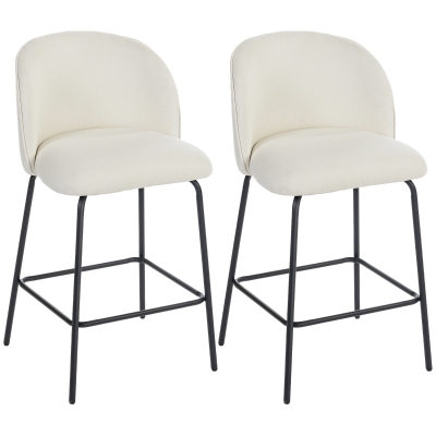 HOMCOM Lote de 2 Taburetes de Bar, Sillas de Bar, Reposapiés y Respaldo, Tela Efecto Lino, Altura de Asiento 68cm, Crema