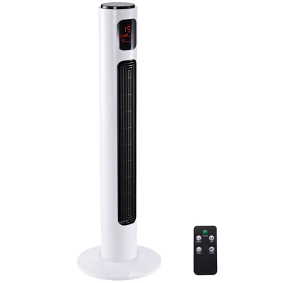 HOMCOM Ventilador de Torre Silencioso 45W con Control Remoto 3 Velocidades 3 Modos Temporizador 10H Oscilación 70° Blanco