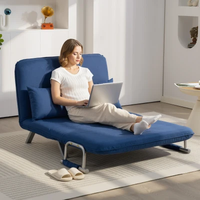 HOMCOM 2-Seater Click-Clack Sofa Bed Dark Blue